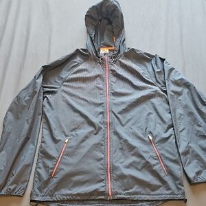 Asics Charcoal Windbreaker with Coral Highlights